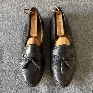 Zelli Authentic Genuine Black Ostrich Leg Nappa Leather Tassel Loafers Sz 9.5 M